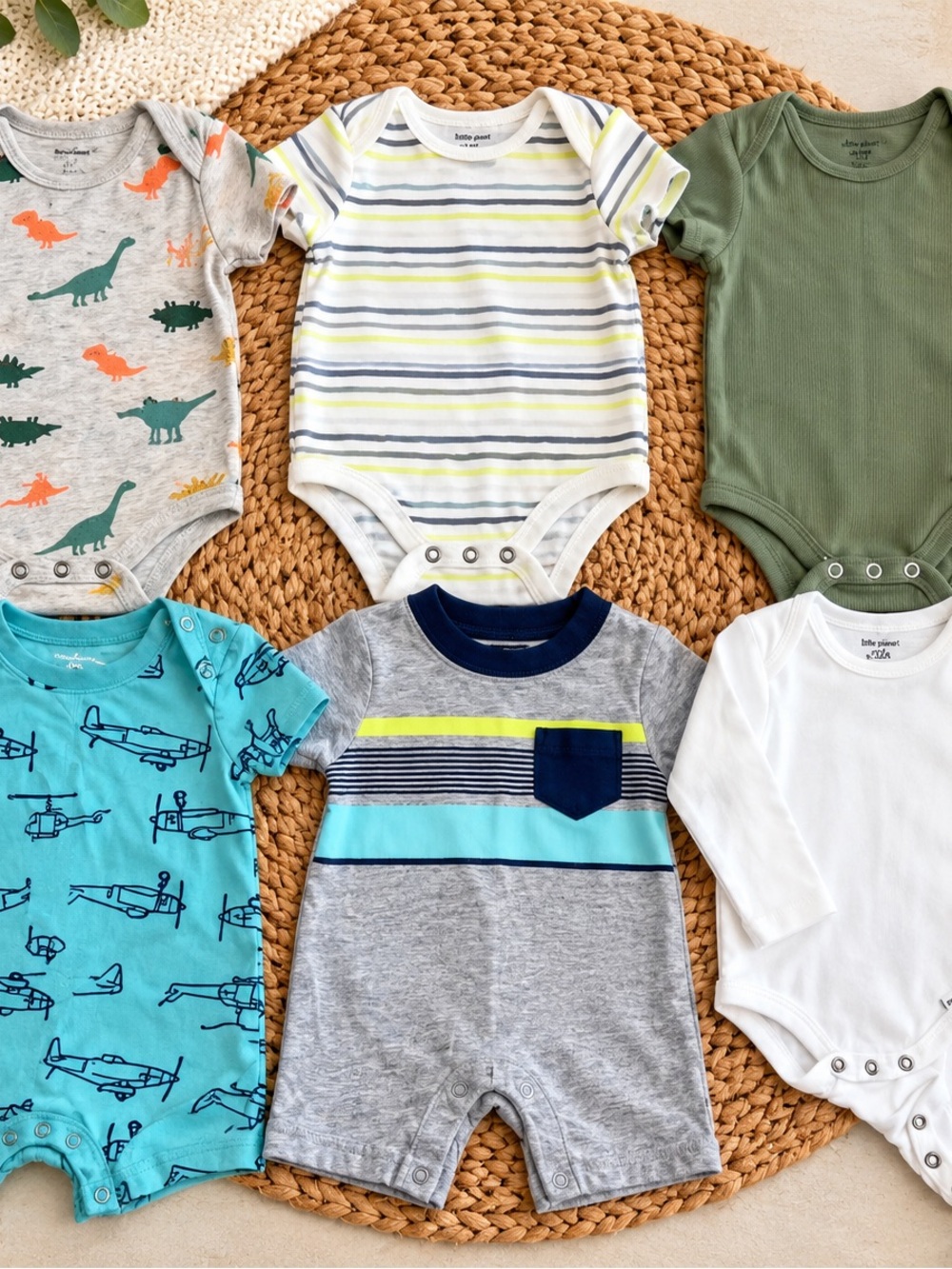 Boys' Green & Gray Stripe One-Piece Romper Set